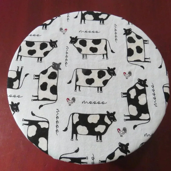 Kitchenaid Bowl Cover Reversible Cows and White and Black Ticking - Picture 3 of 4